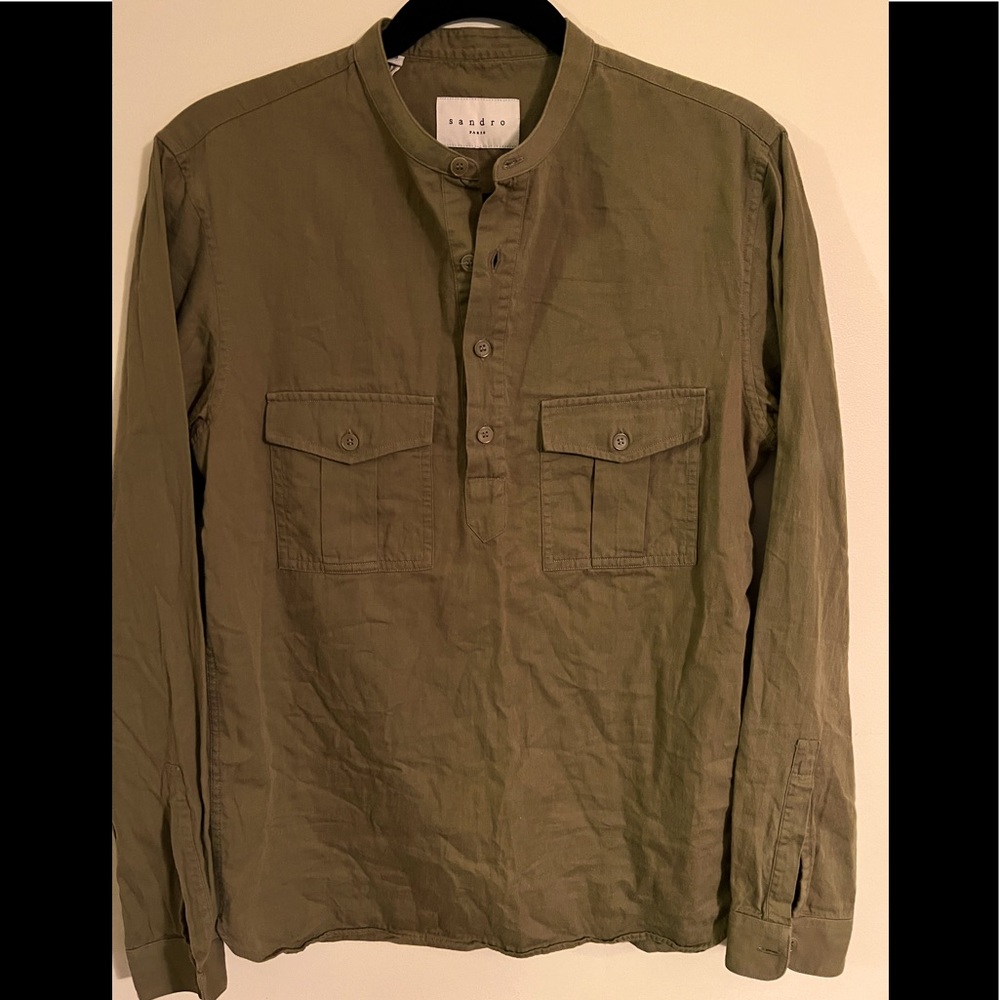 Sandro Paris Women's Pullover Button Panel Cargo Inspired Top